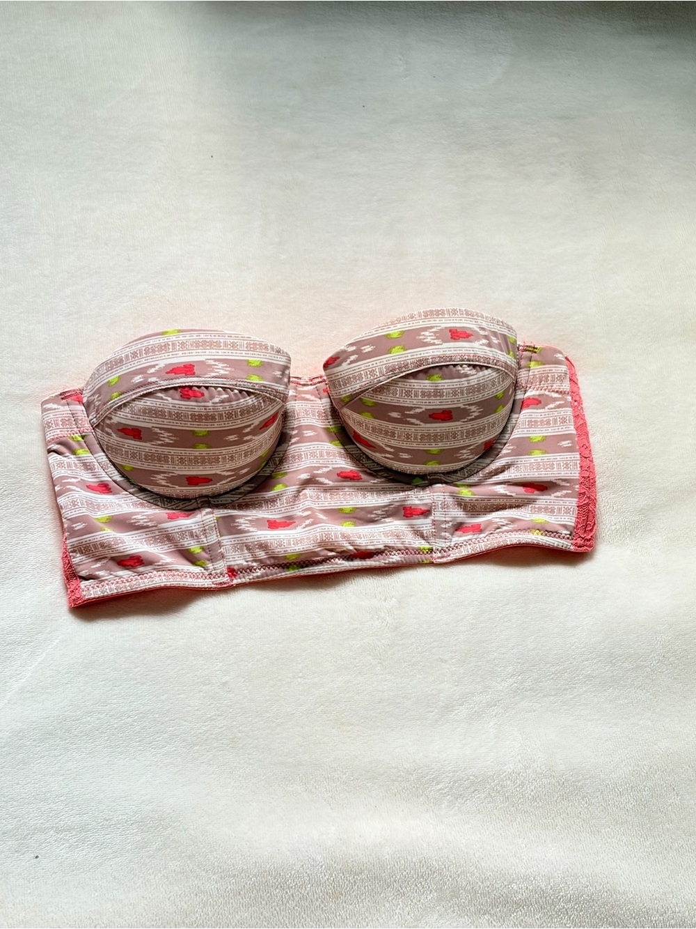 Strapless Corset Top in Light Pink with Coral and Lime Accents